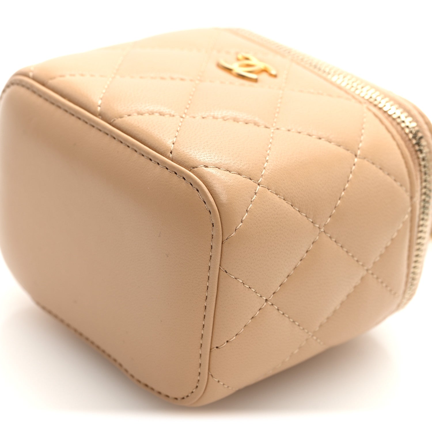Chanel Lambskin Quilted Pearl Crush Mini Vanity Case With Chain Beige