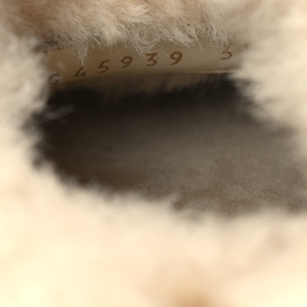 Chanel Suede Shearling CC Cap Toe Mules 38.5 Beige Black