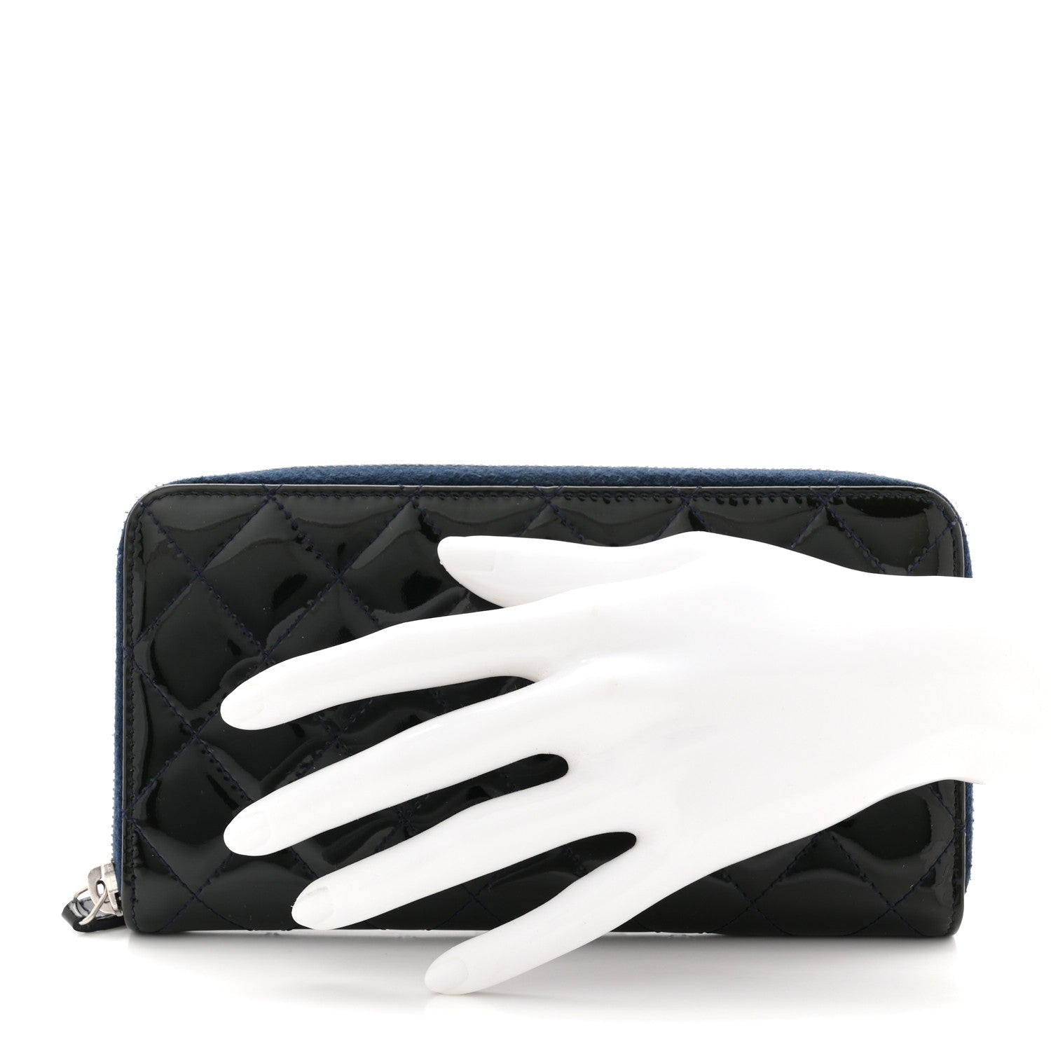 Patent Quilted Zip Around Wallet Dark Blue