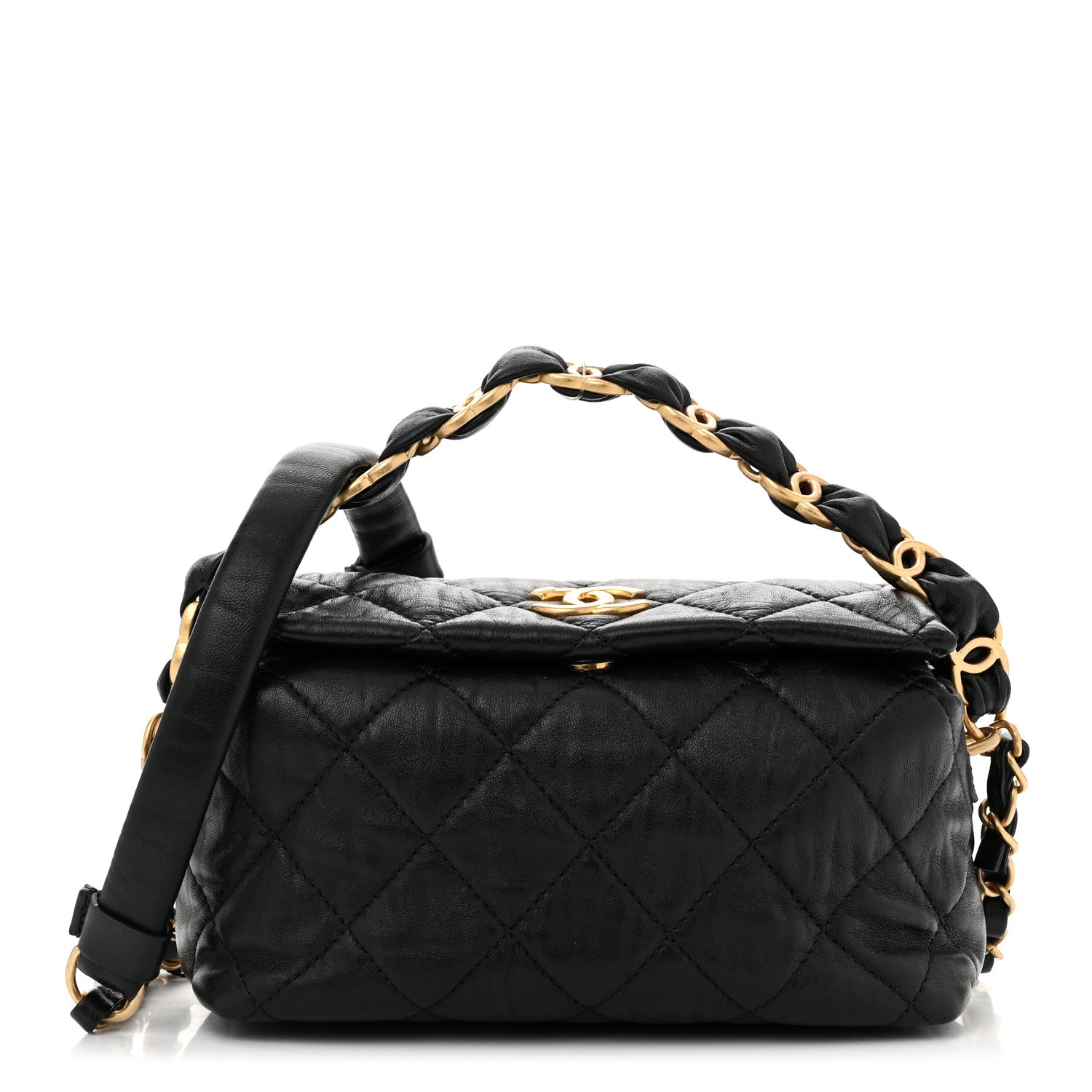 Chanel Crumpled Lambskin Quilted Small CC Links Shoulder Bag Black