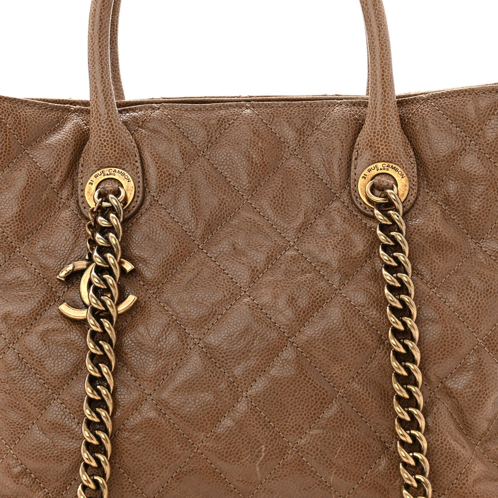 Chanel Glazed Caviar Quilted Small Shiva Tote Beige