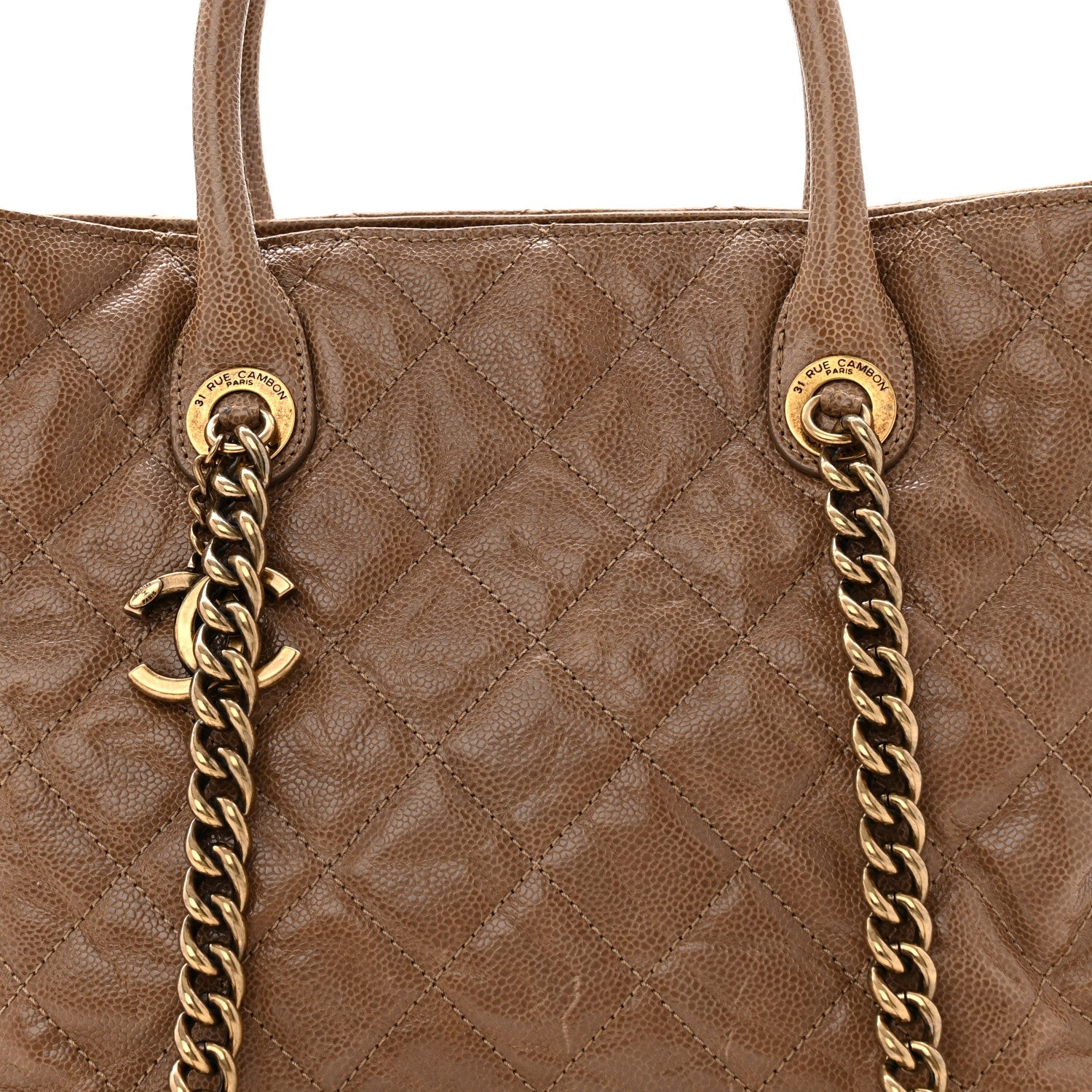 Chanel Glazed Caviar Quilted Small Shiva Tote Beige