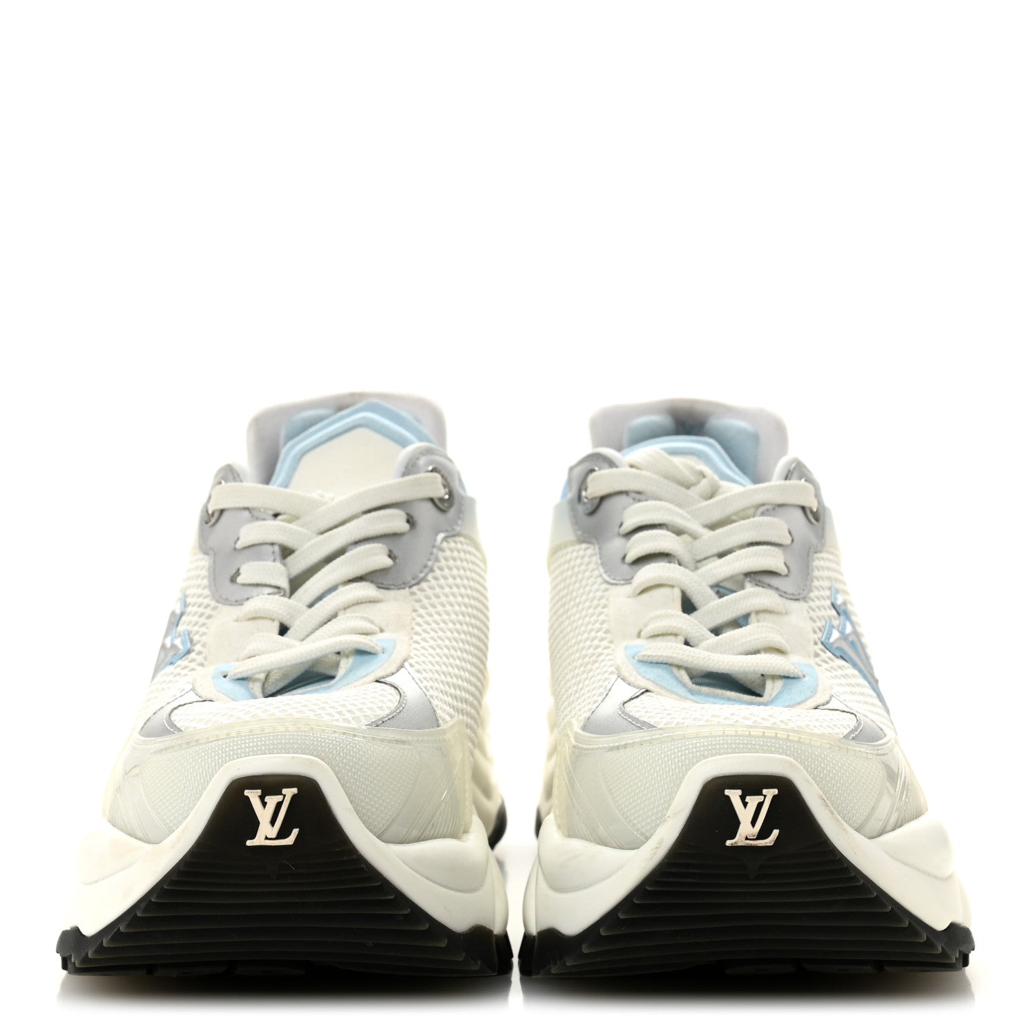 Louis Vuitton Patent Calfskin Technical Mesh Monogram Run 55 Sneakers 37 Bleu Clair