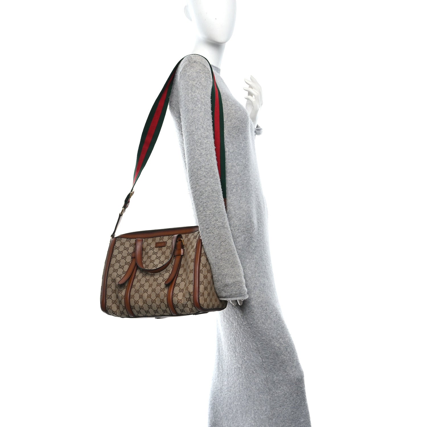 Gucci Monogram Medium Lady Web Boston Bag Beige Cuir