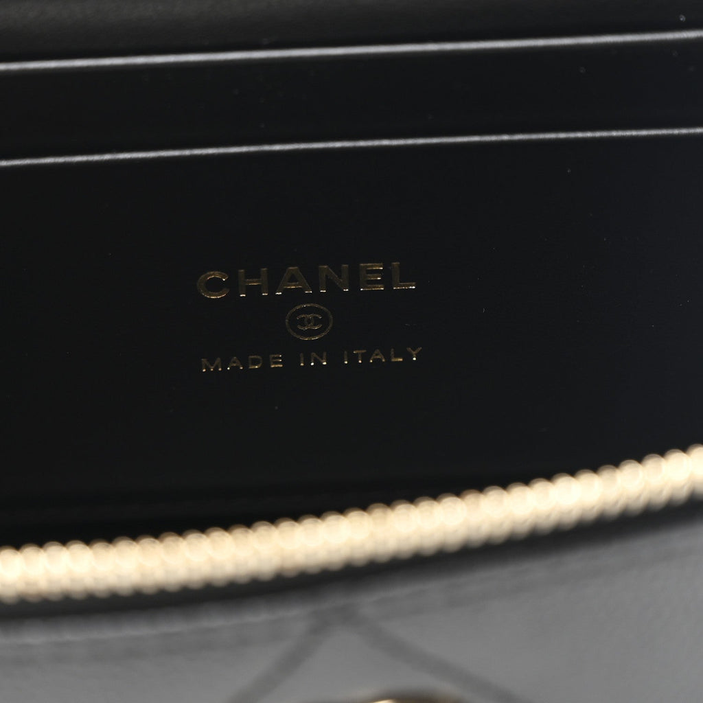 Chanel Caviar Quilted Top Handle Slim Vanity With Chain Black