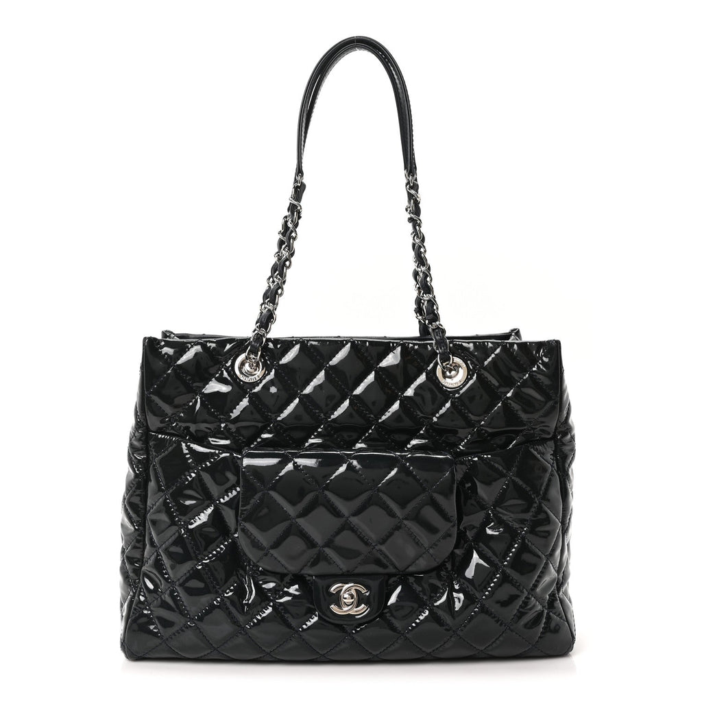 Chanel Patent Quilted Large Coco Shine Shopping Tote Navy