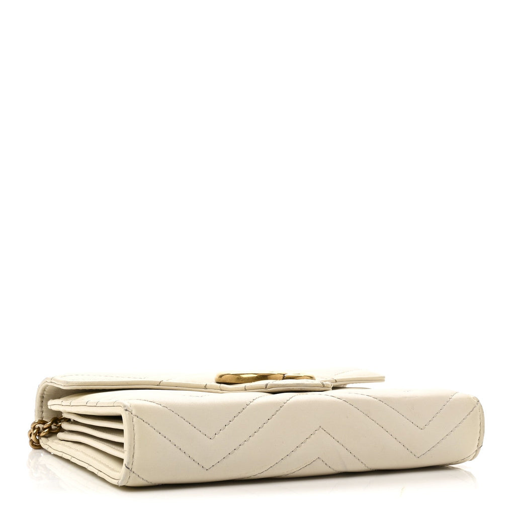 Gucci Calfskin Matelasse GG Marmont Chain Wallet Mystic White