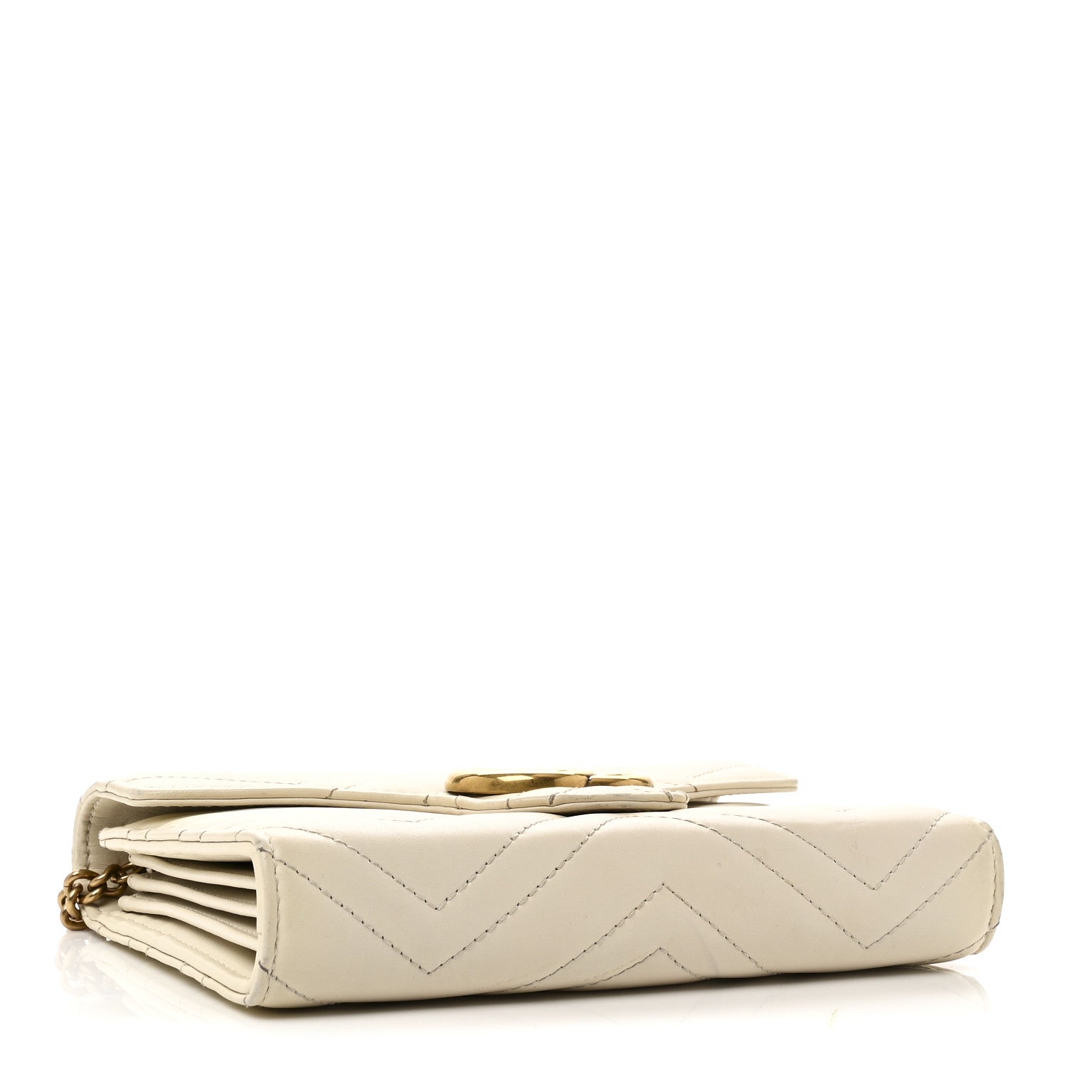 Gucci Calfskin Matelasse GG Marmont Chain Wallet Mystic White