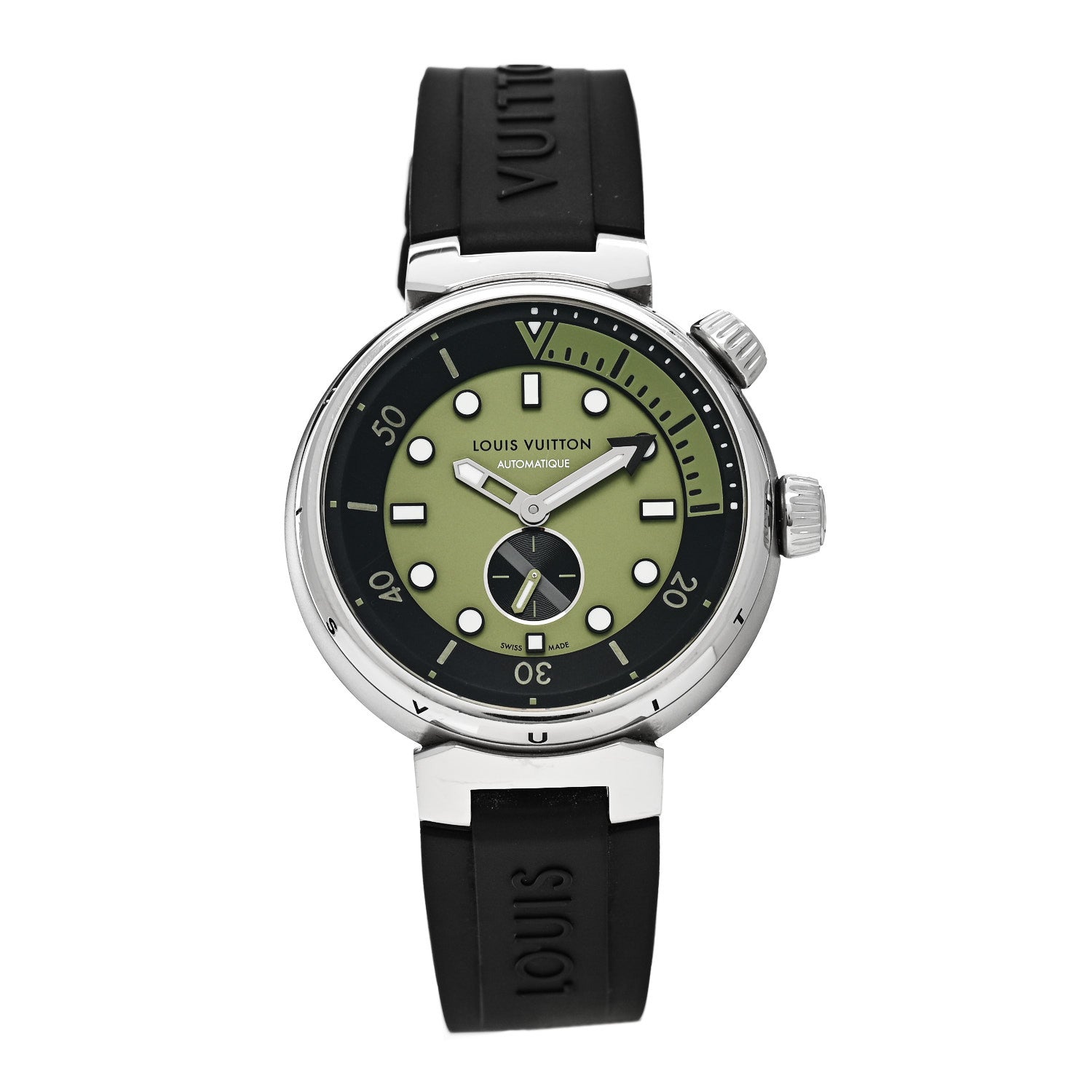 Louis Vuitton Stainless Steel Rubber 44mm Tambour Street Diver Automatic Watch Urban Green