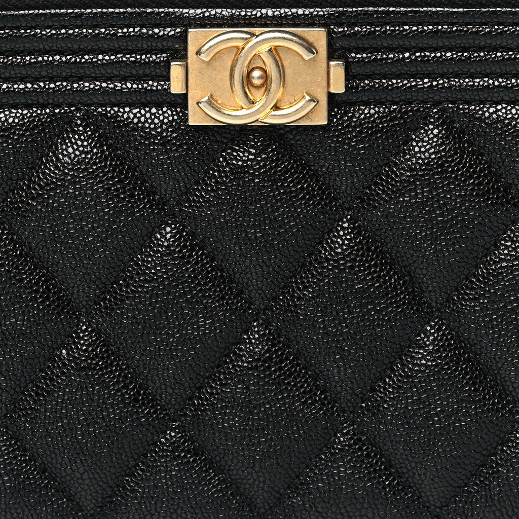 Chanel Caviar Quilted Small Boy Clutch With Chain Black