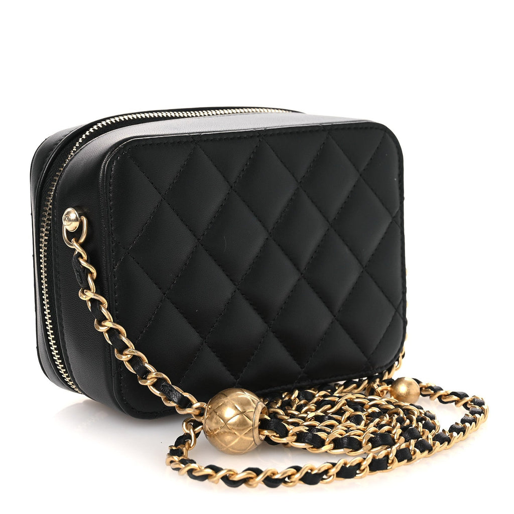 Chanel Lambskin Quilted CC Pearl Crush Camera Case Black