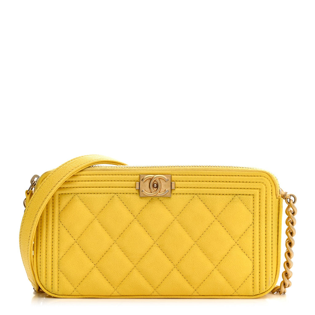 Chanel Caviar Quilted Small Boy Clutch With Chain Yellow