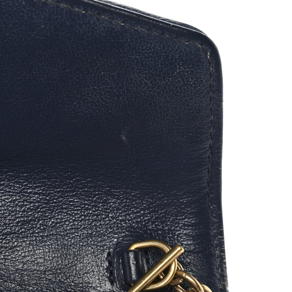 Gucci Vintage Effect Calfskin Matelasse Diagonal Torchon GG Marmont Chain Wallet Mystic White Blue Agata