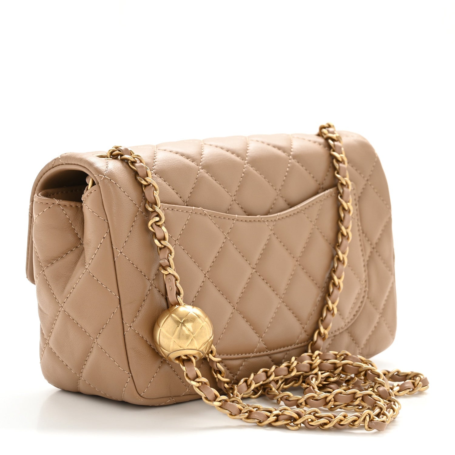 Chanel Lambskin Quilted Mini Rectangular Pearl Crush Flap Beige