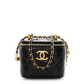 Chanel Calfskin Quilted Mini Perfect Fit Vanity Case With Chain Black