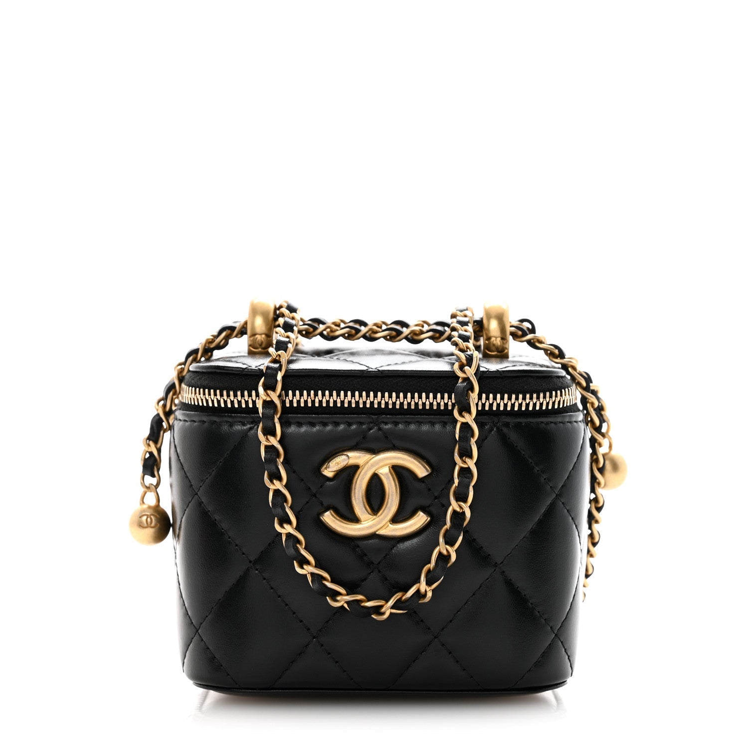 Chanel Calfskin Quilted Mini Perfect Fit Vanity Case With Chain Black