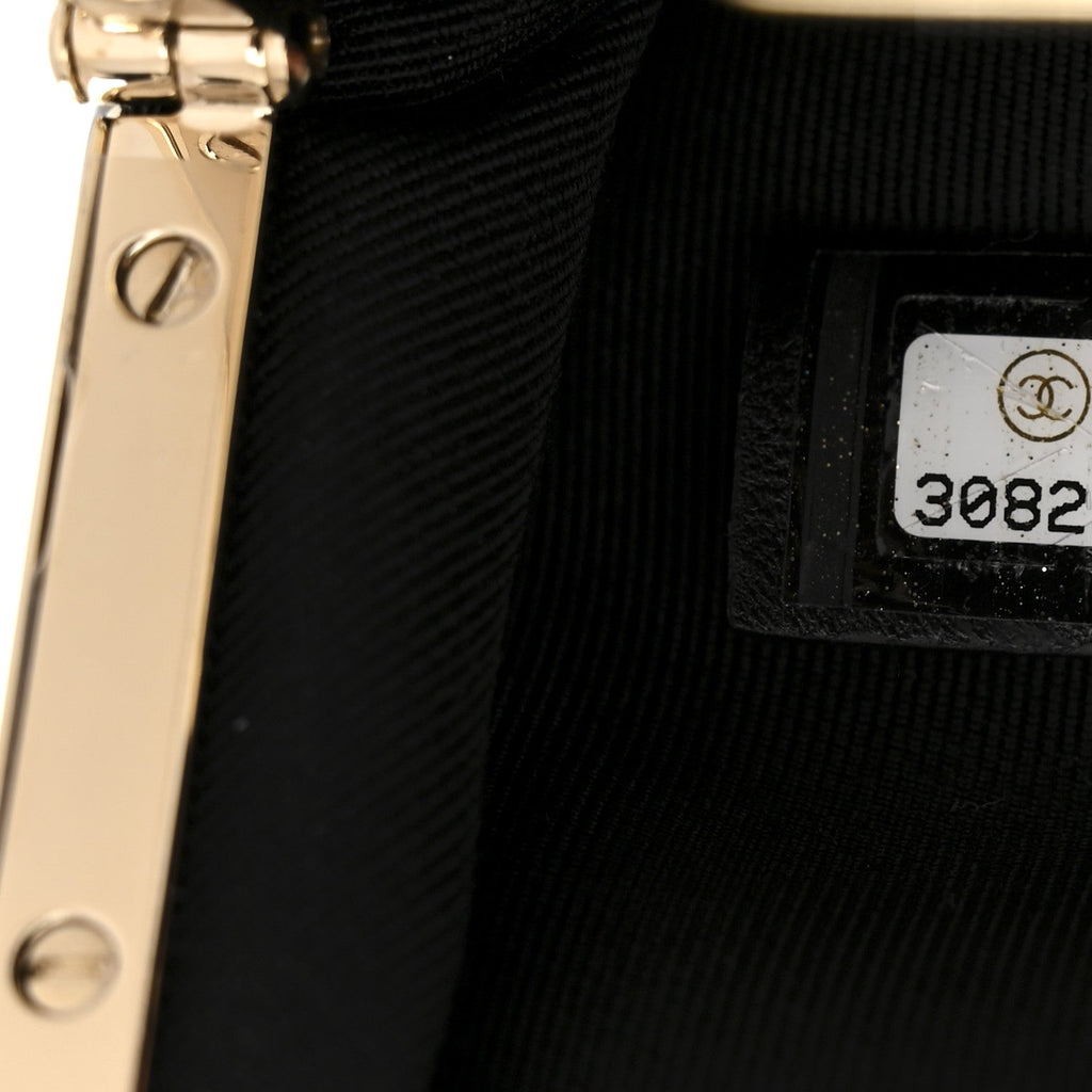 Chanel Shiny Aged Lambskin Quilted Kiss Lock Clutch With Chain Black
