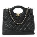 Chanel Shiny Crumpled Calfskin Quilted Mini 31 Shopping Bag Black