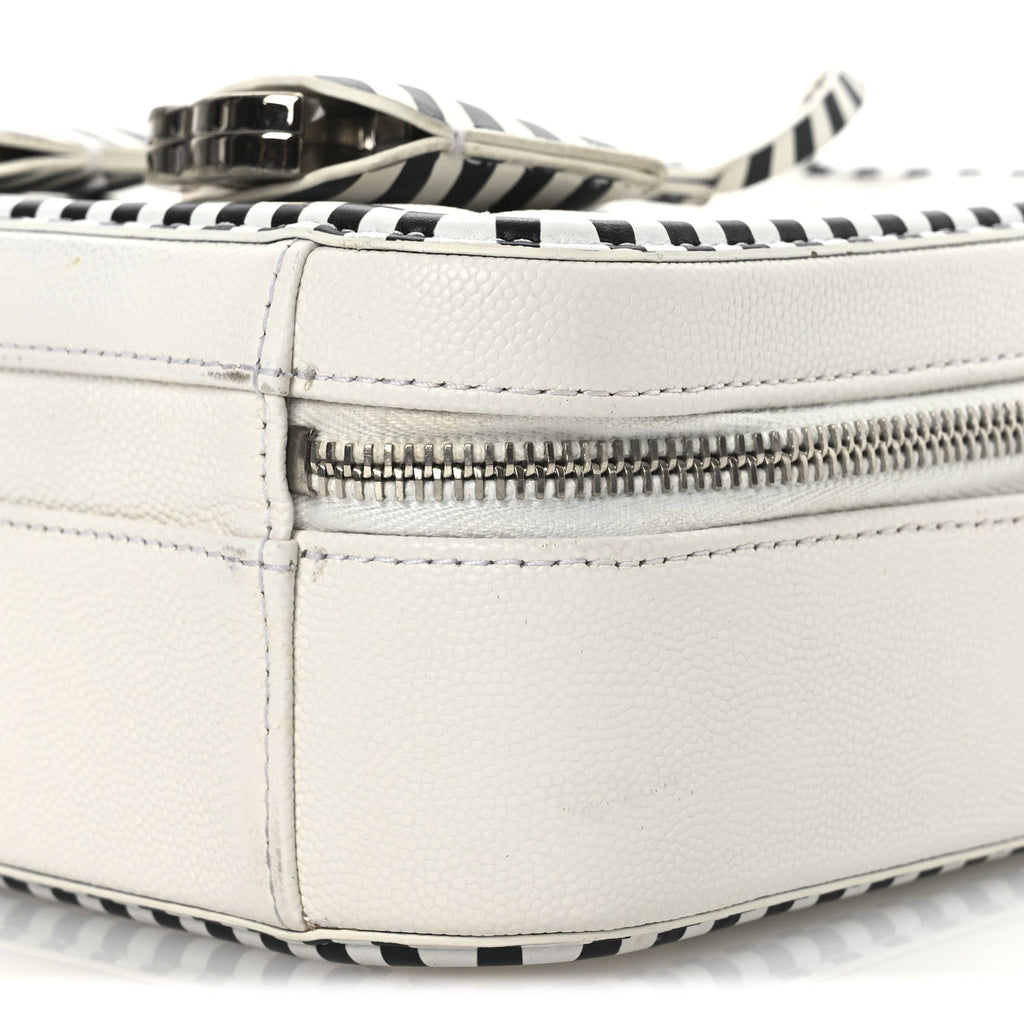 Chanel Caviar Quilted Striped Medium CC Filigree Vanity Case White Black