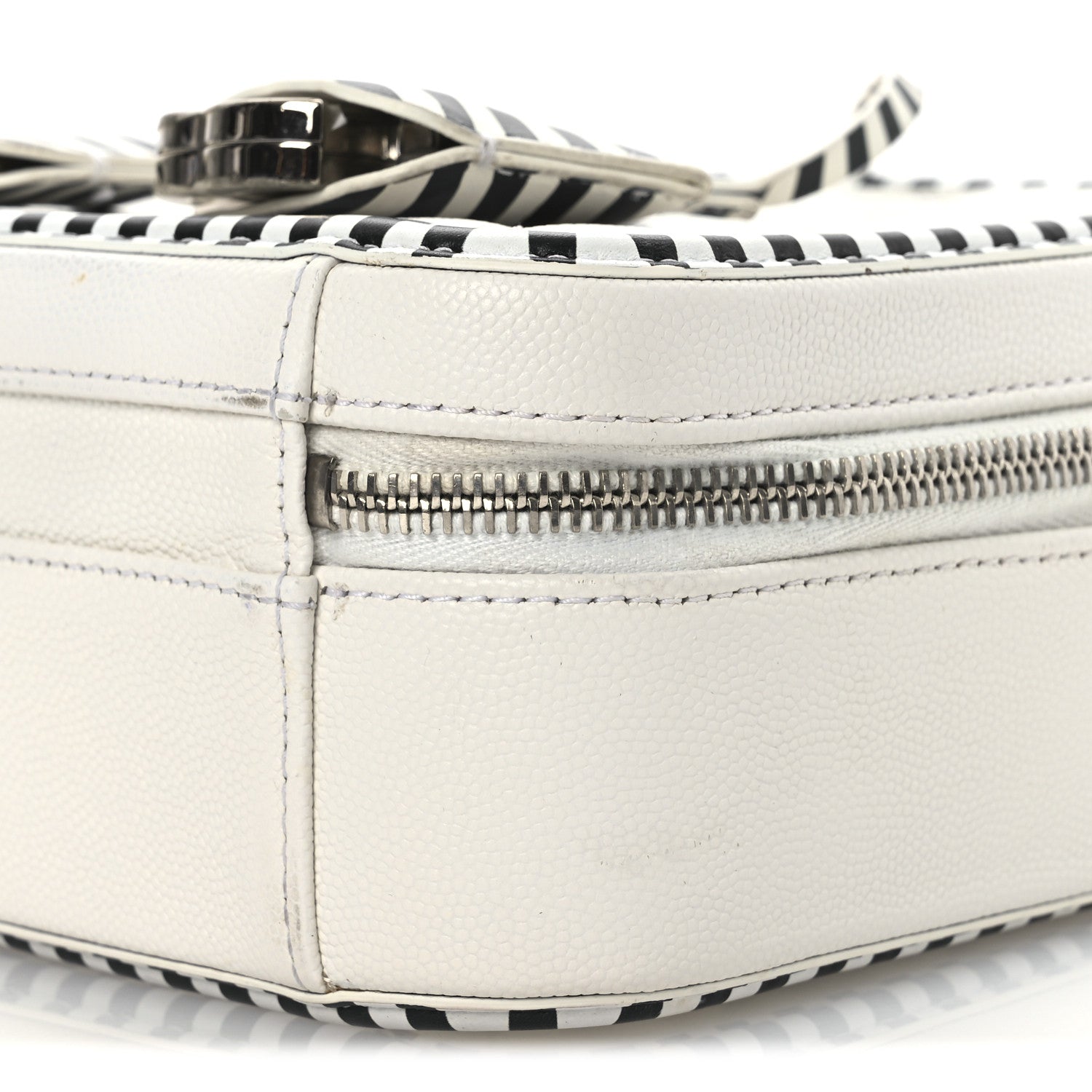 Chanel Caviar Quilted Striped Medium CC Filigree Vanity Case White Black