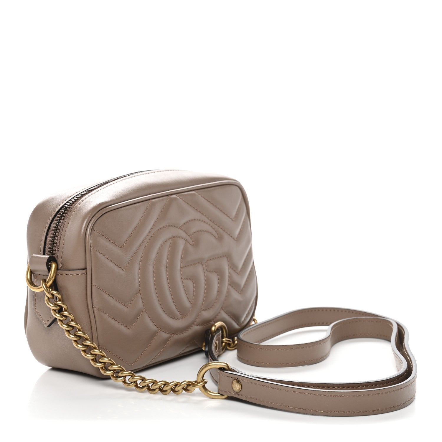 Gucci Calfskin Matelasse Mini GG Marmont Chain Shoulder Bag Porcelain Rose