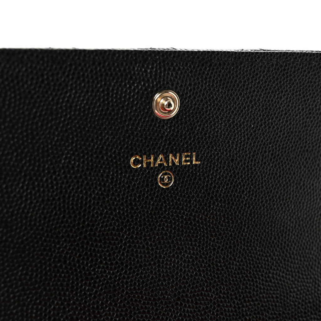 Caviar Metal Perforated Quilted CC Flap Wallet Black