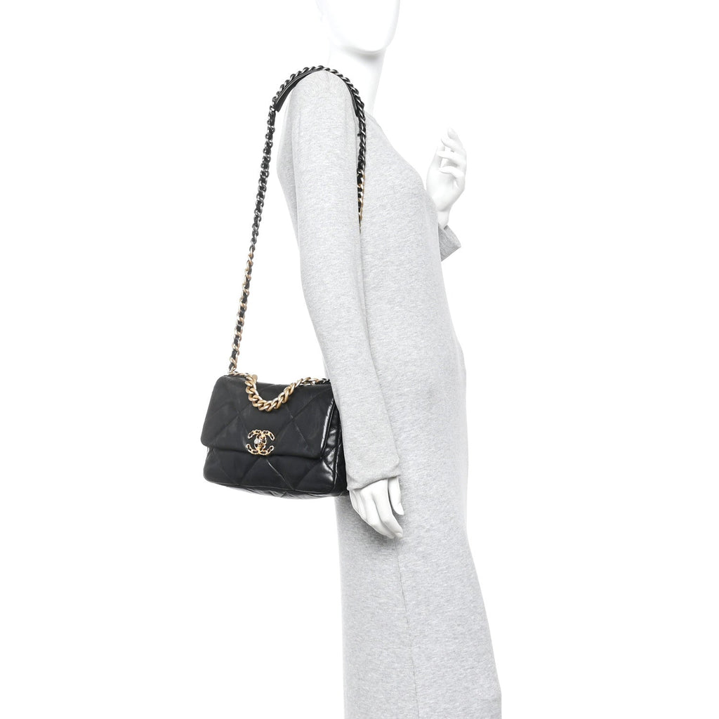 Chanel Goatskin Quilted Medium Chanel 19 Flap Black
