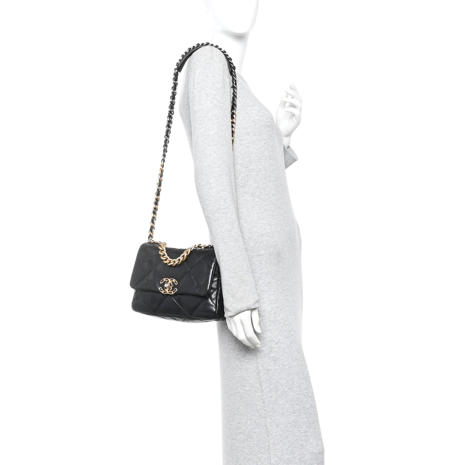 Chanel Goatskin Quilted Medium Chanel 19 Flap Black