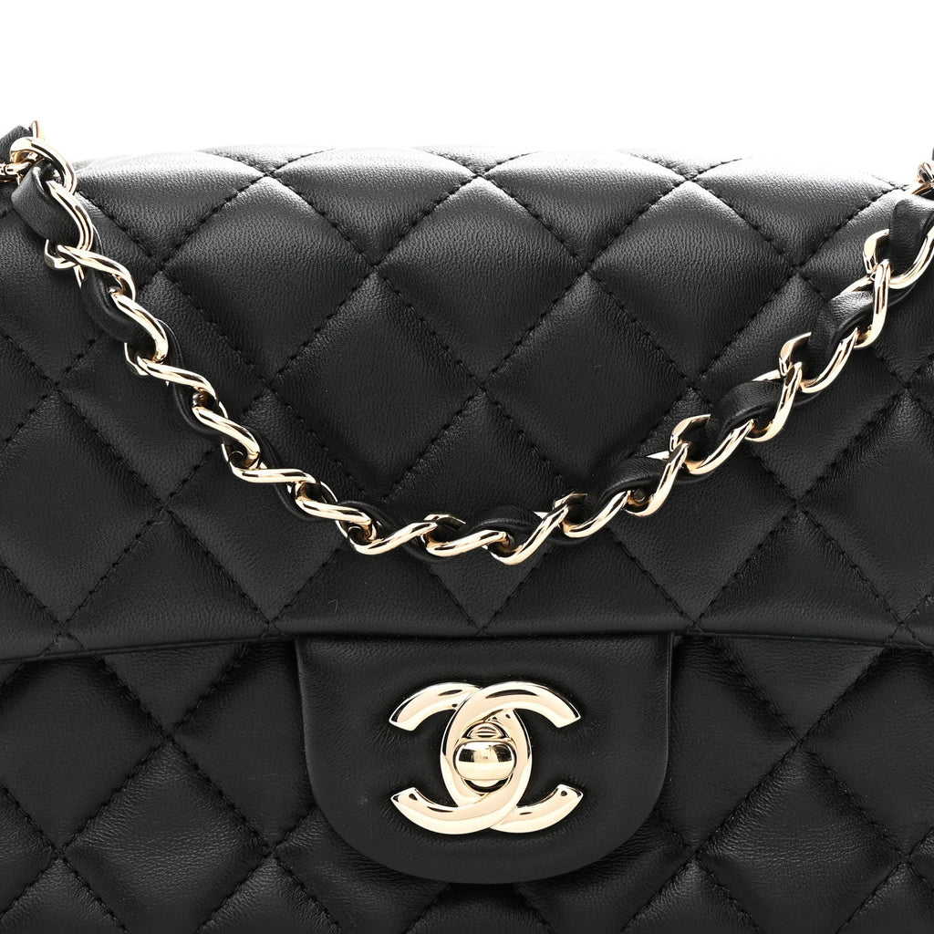 Chanel Lambskin Quilted Mini Rectangular Flap Black