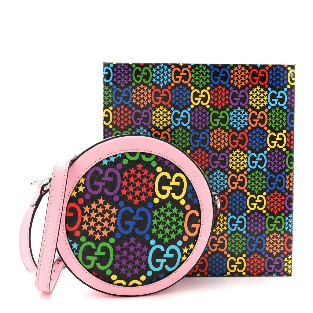 Gucci GG Supreme Monogram Psychedelic Round Shoulder Bag Black Multicolor Sugar Pink