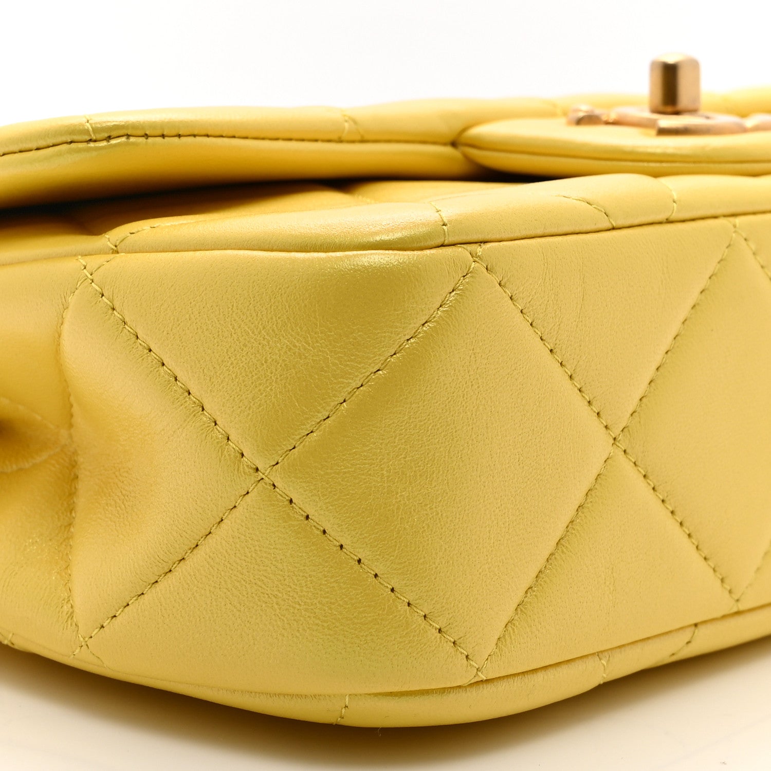 Chanel Iridescent Lambskin Quilted Mini Rectangular Pearl Crush Flap Yellow