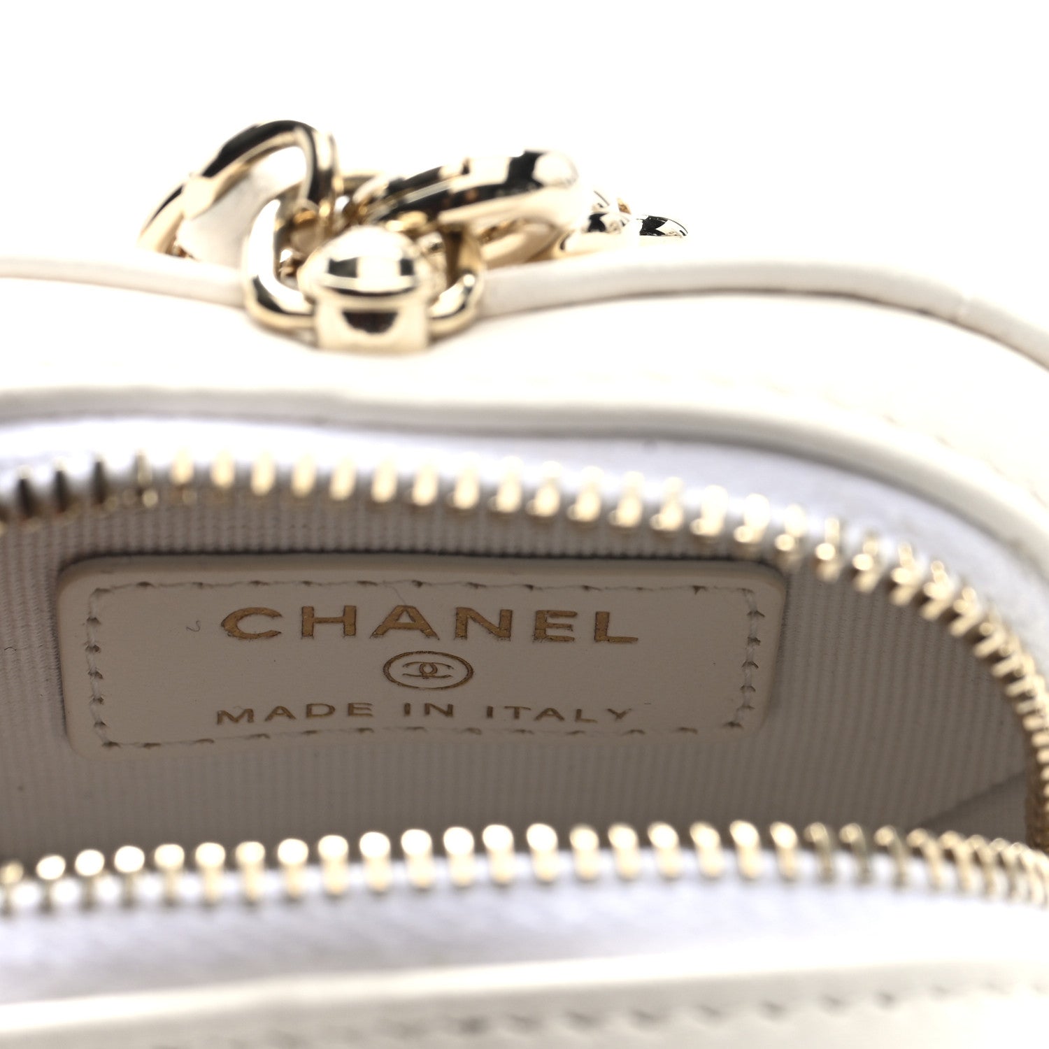 Lambskin Quilted CC Mini In Love Heart Bag Charm White