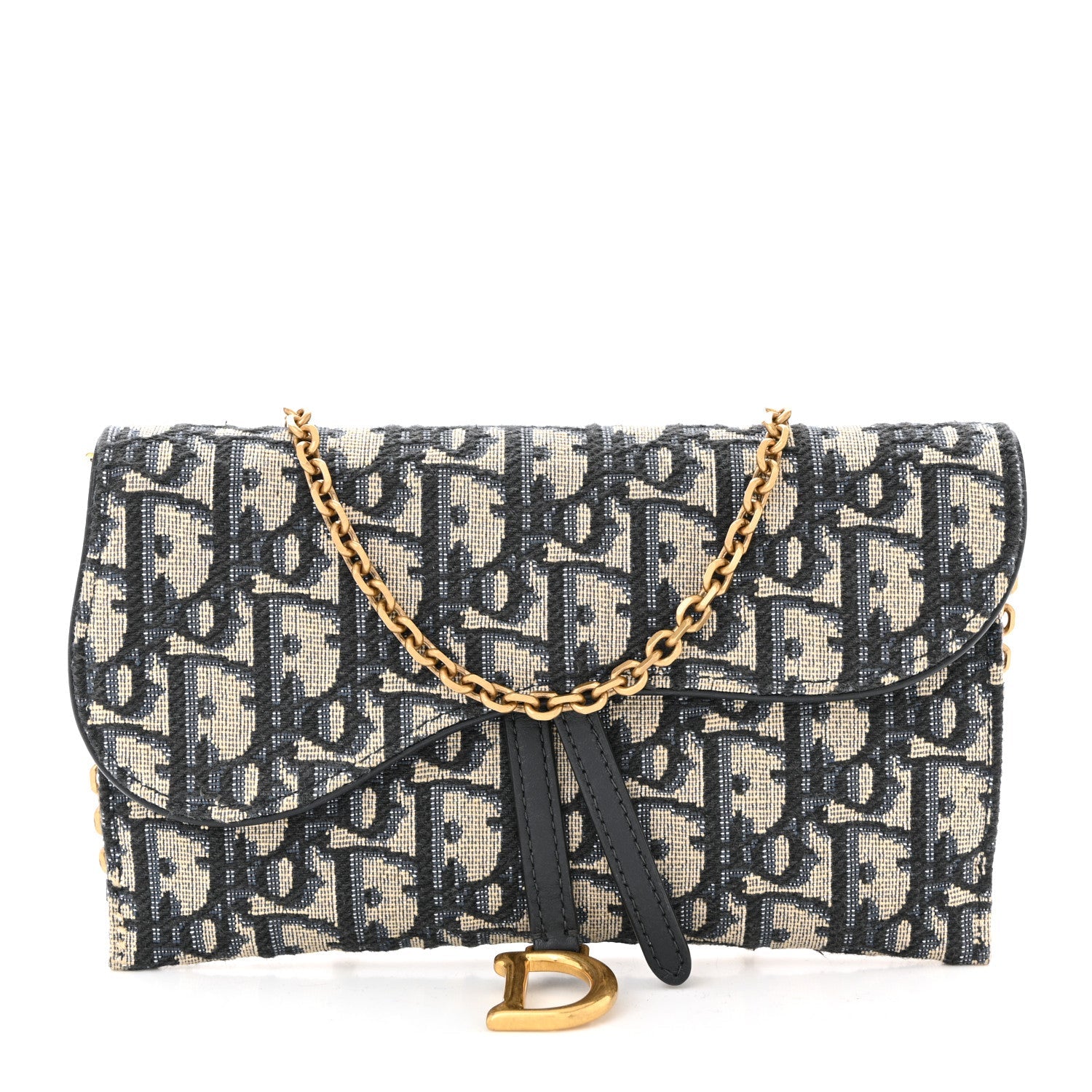 Christian Dior Oblique Saddle Chain Long Wallet Blue