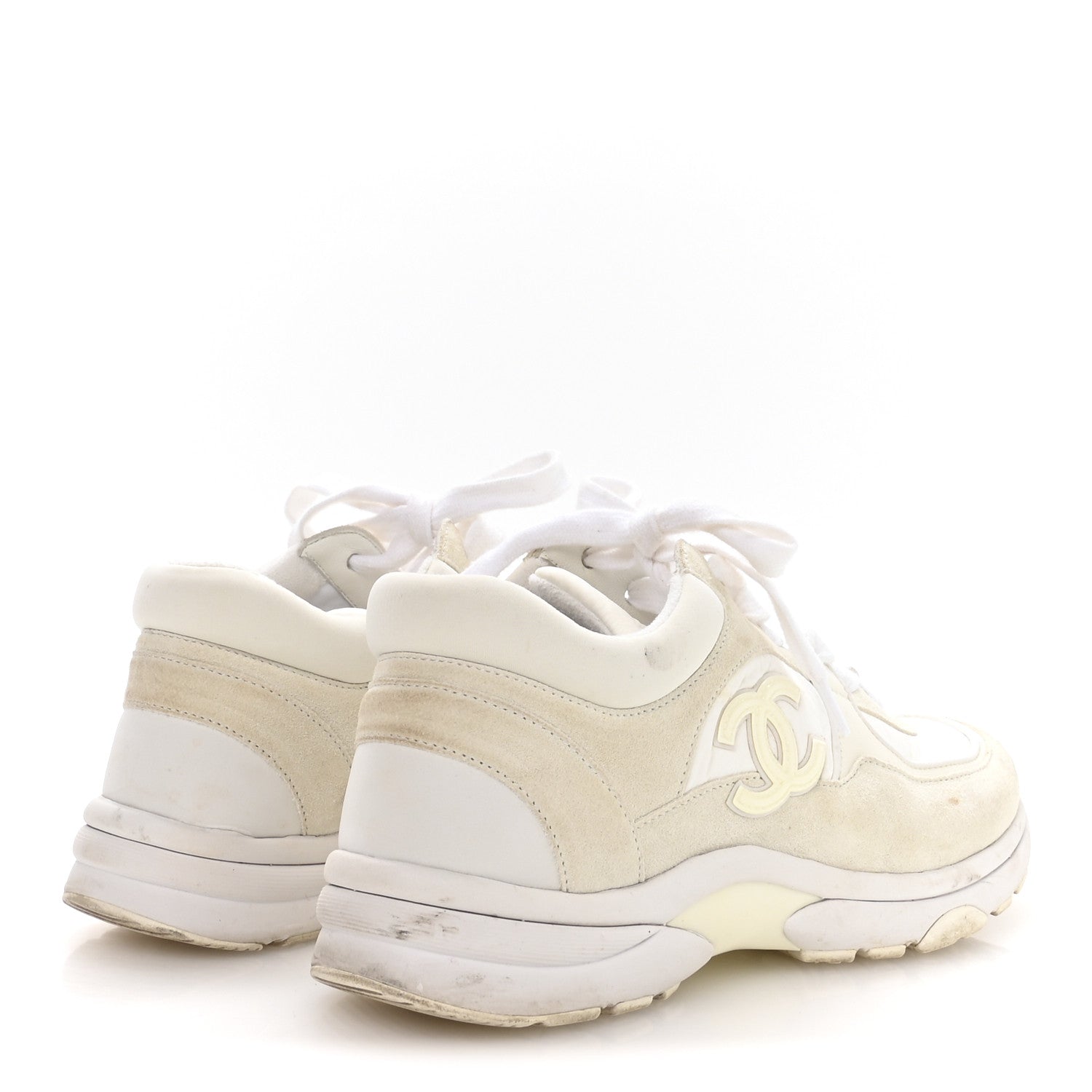 Chanel Suede Calfskin Fabric CC Sneakers 36 White