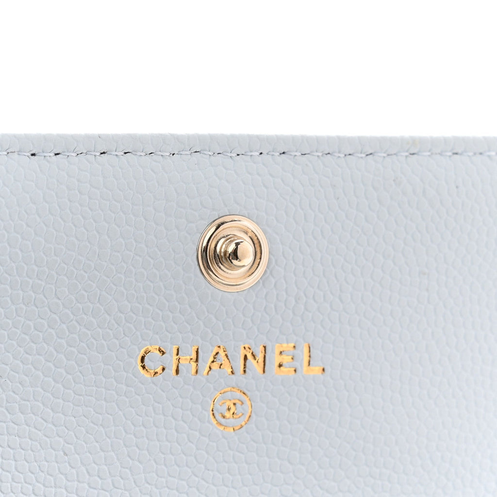 Caviar Quilted Crystal CC Flap Card Holder Light Blue