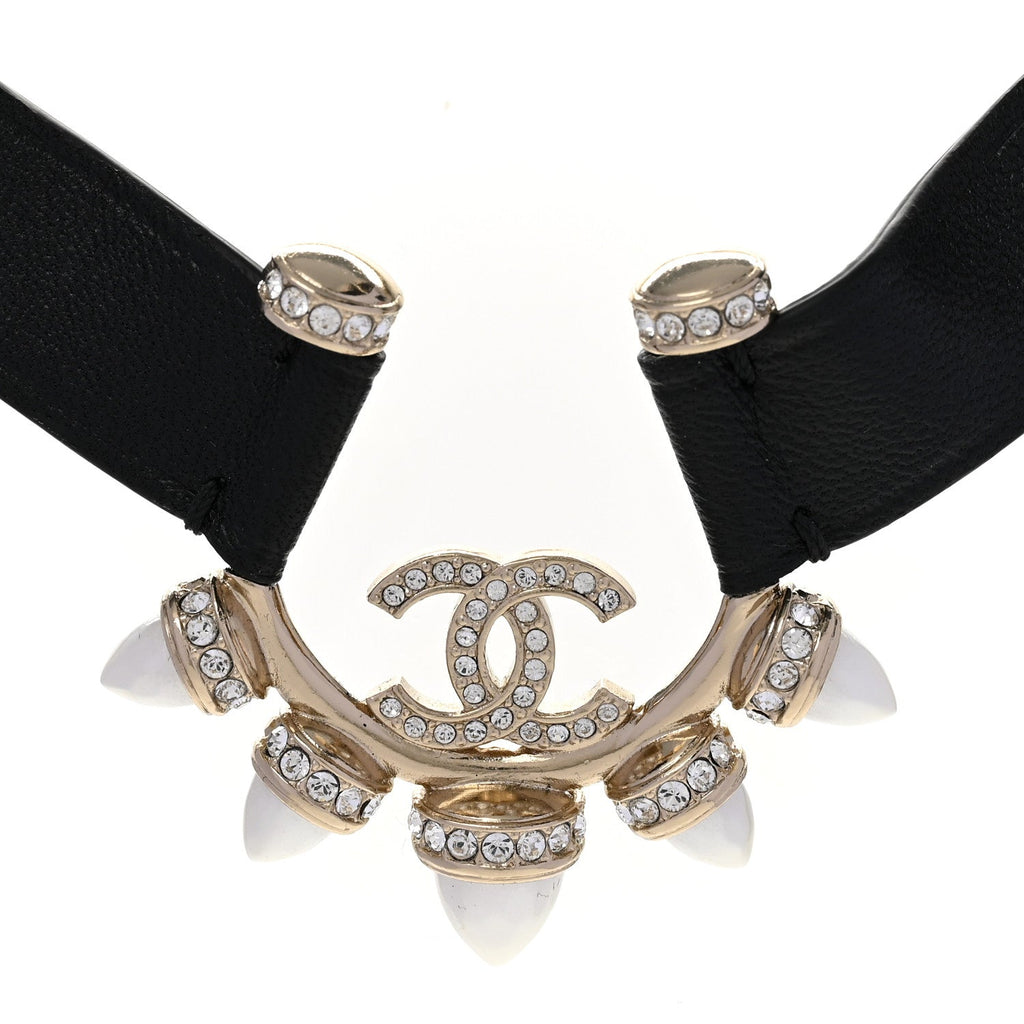 Lambskin Spike Pearl Crystal CC Choker Black