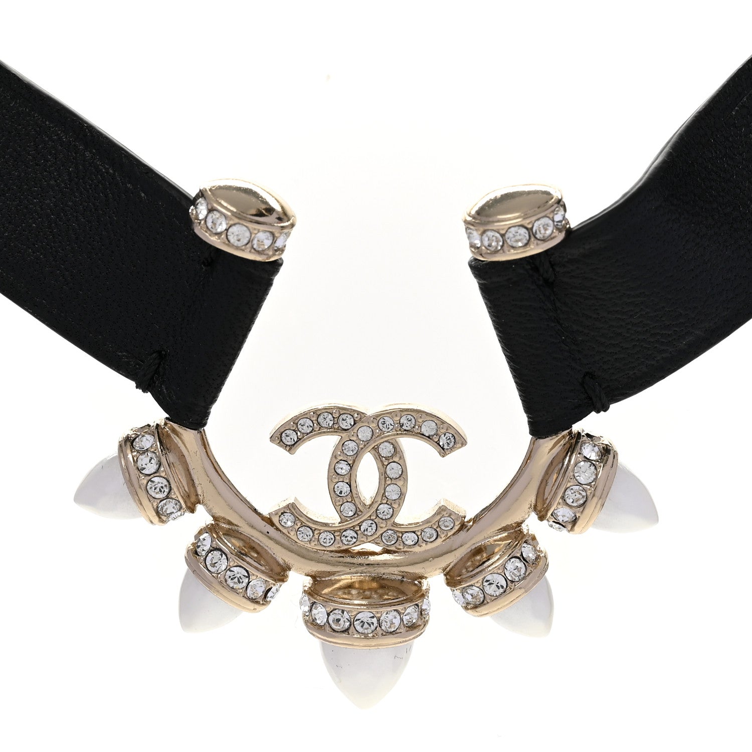 Lambskin Spike Pearl Crystal CC Choker Black