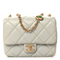Chanel Lambskin Enamel Pearl Quilted Mini Charm Me Square Flap Light Blue