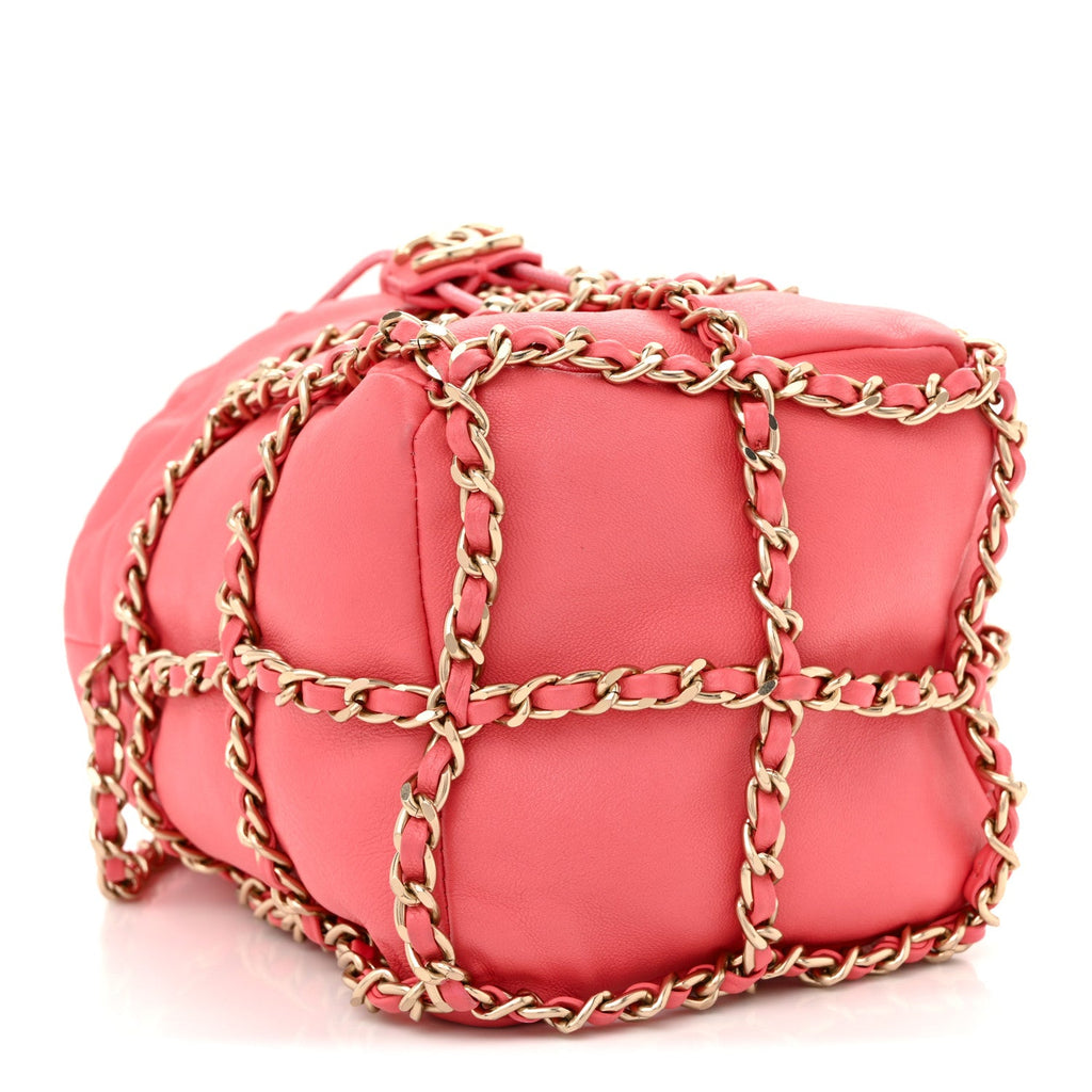 Chanel Lambskin Bucket Chain Drawstring Bag Pink