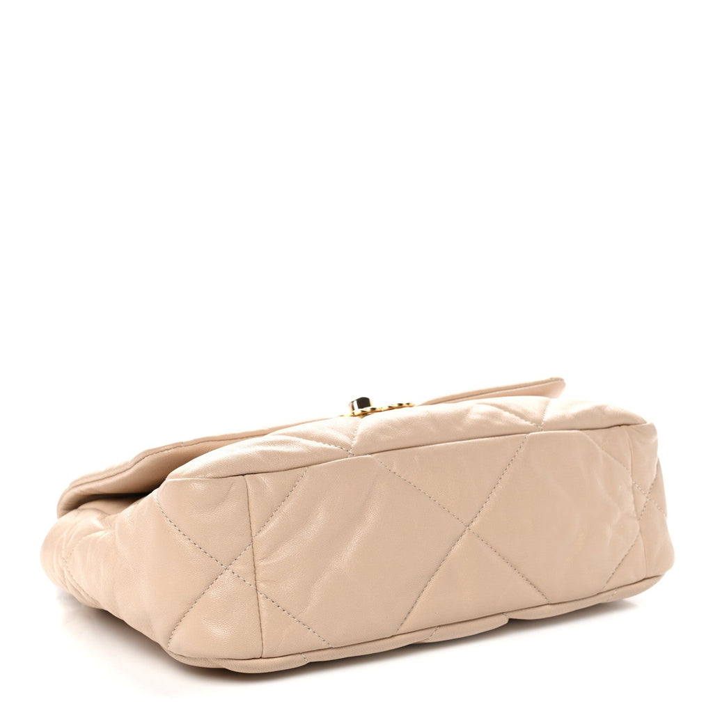 Chanel Lambskin Quilted Medium Chanel 19 Flap Beige