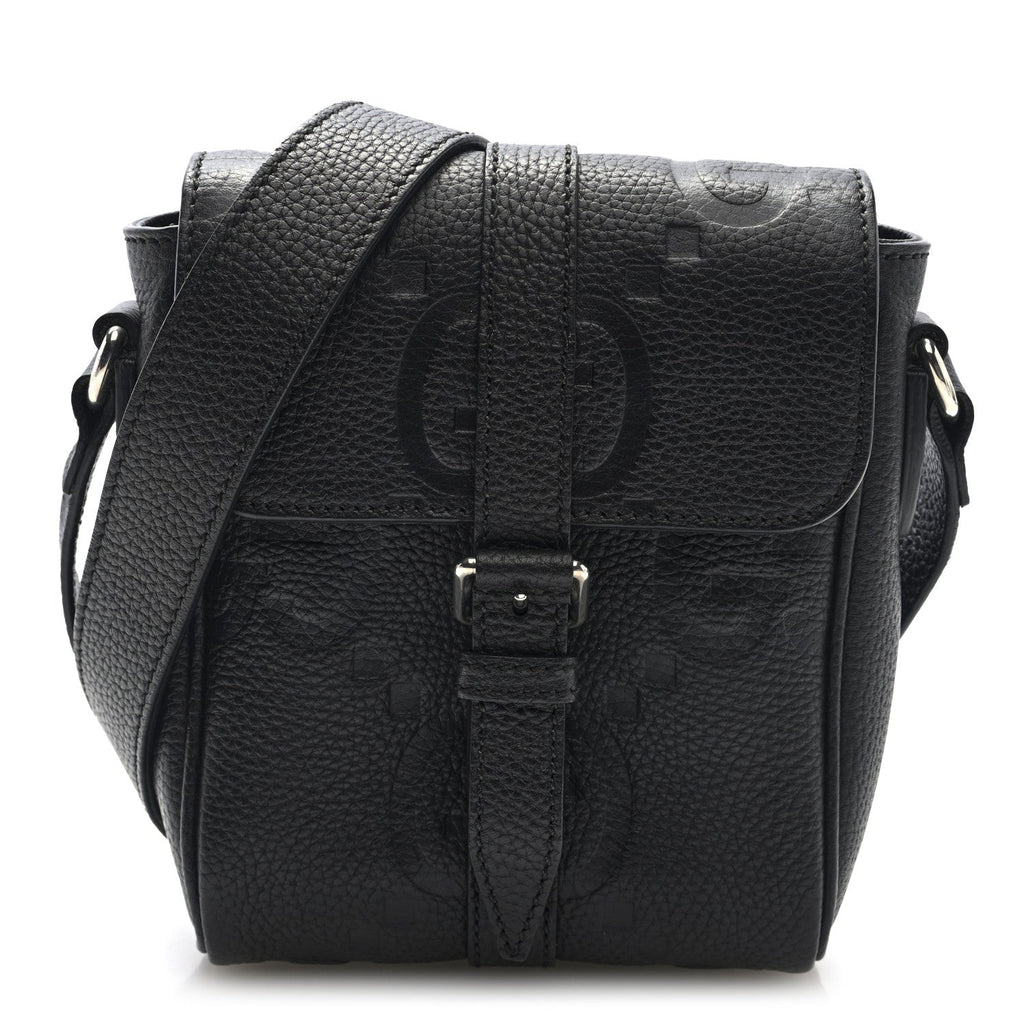 Gucci Piuma Calfskin Jumbo GG Embossed Small Messenger Bag Black