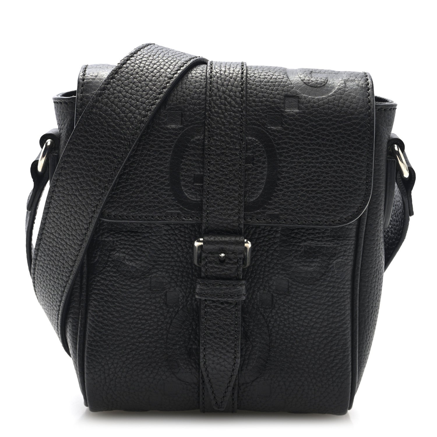 Gucci Piuma Calfskin Jumbo GG Embossed Small Messenger Bag Black