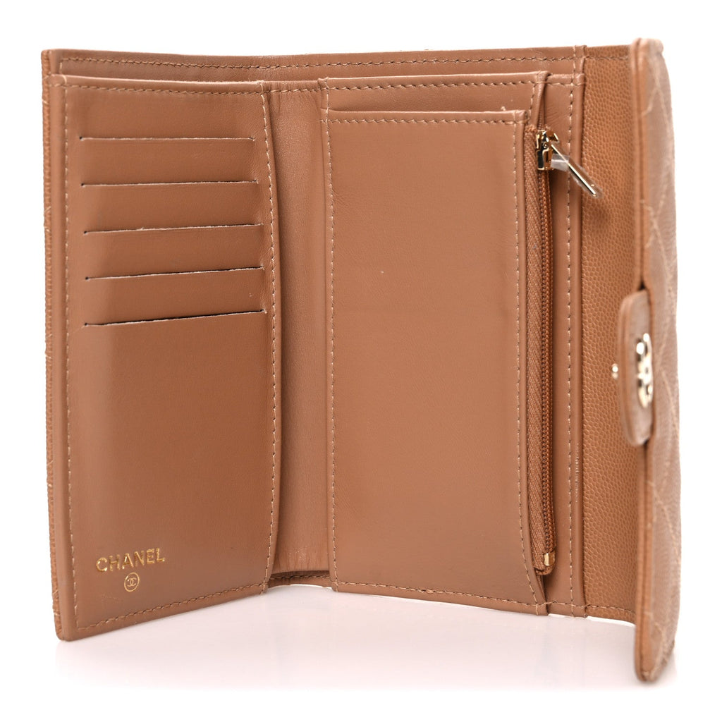 Caviar Quilted Medium Flap Wallet Beige