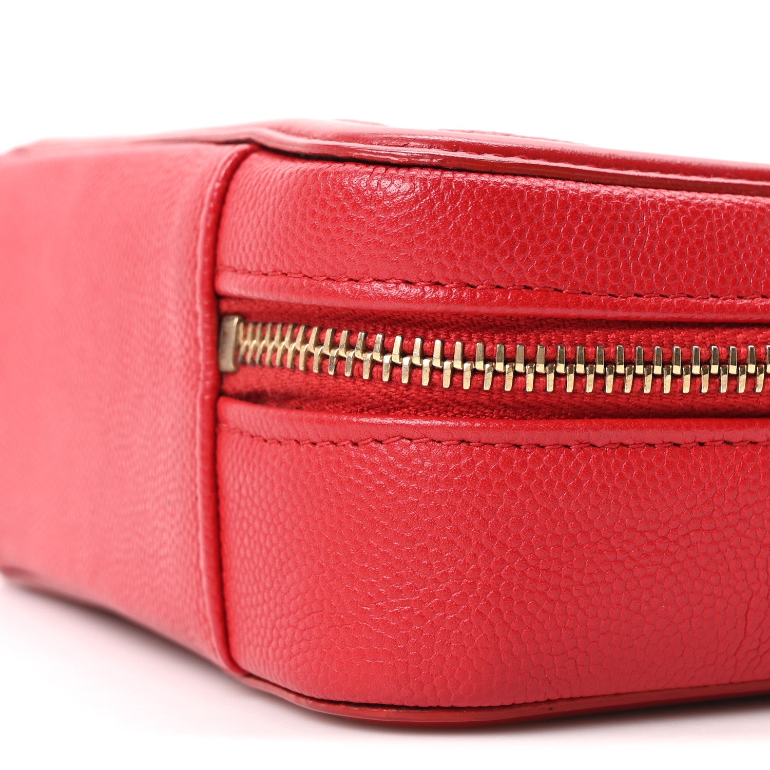 Chanel Caviar Quilted Filigree Vanity Clutch With Chain Red
