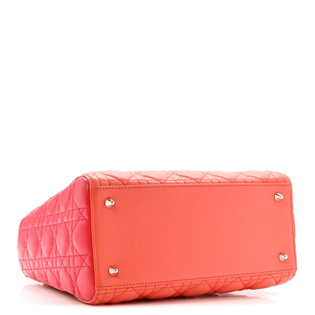 Christian Dior Lambskin Cannage Medium Bi-Color Lady Dior Orange Fuchsia
