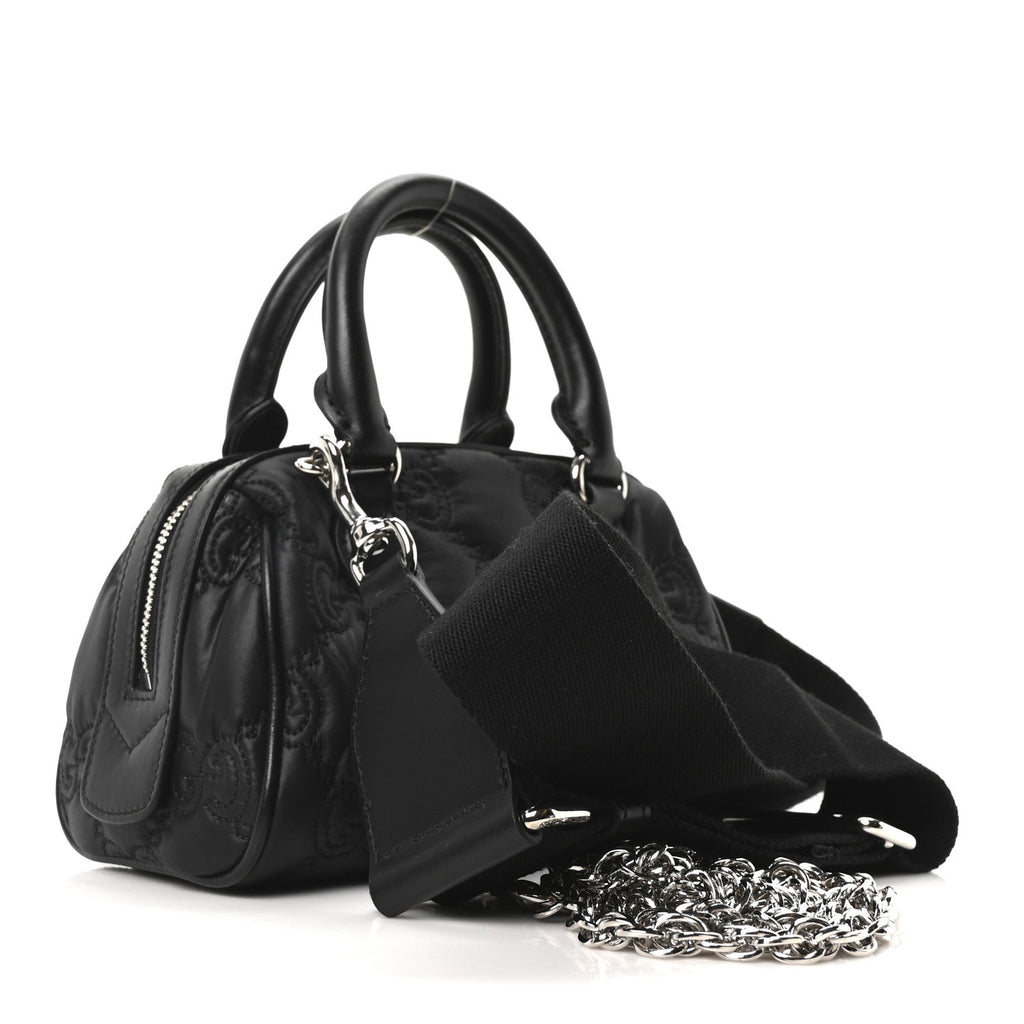 Gucci Nylon Calfskin Enamel GG Matelasse Mini Bowler Bag Black
