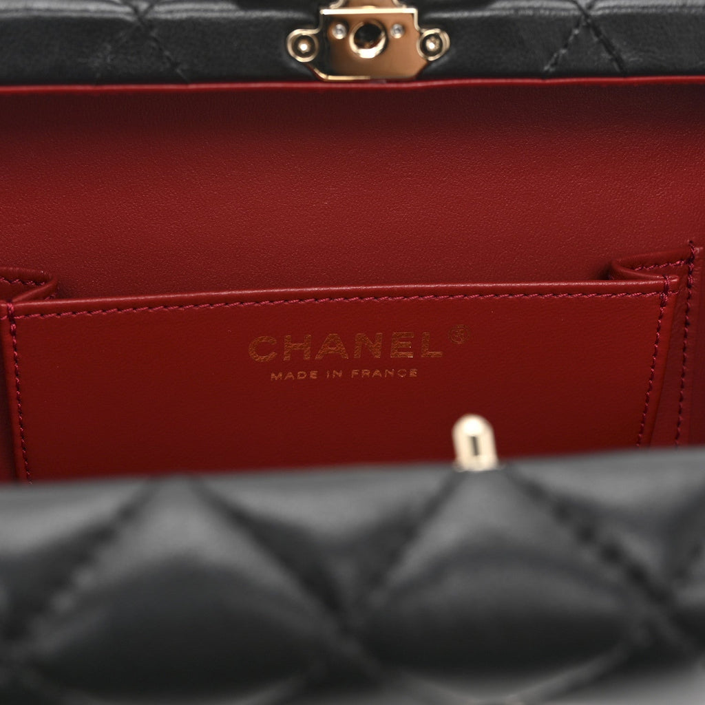 Chanel Lambskin Quilted Small CC Top Handle Box Bag Black