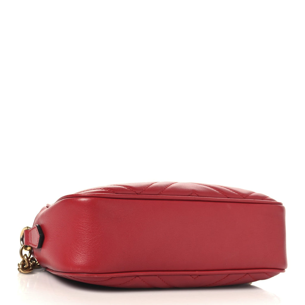 Gucci Calfskin Matelasse Small GG Marmont Chain Shoulder Bag Hibiscus Red