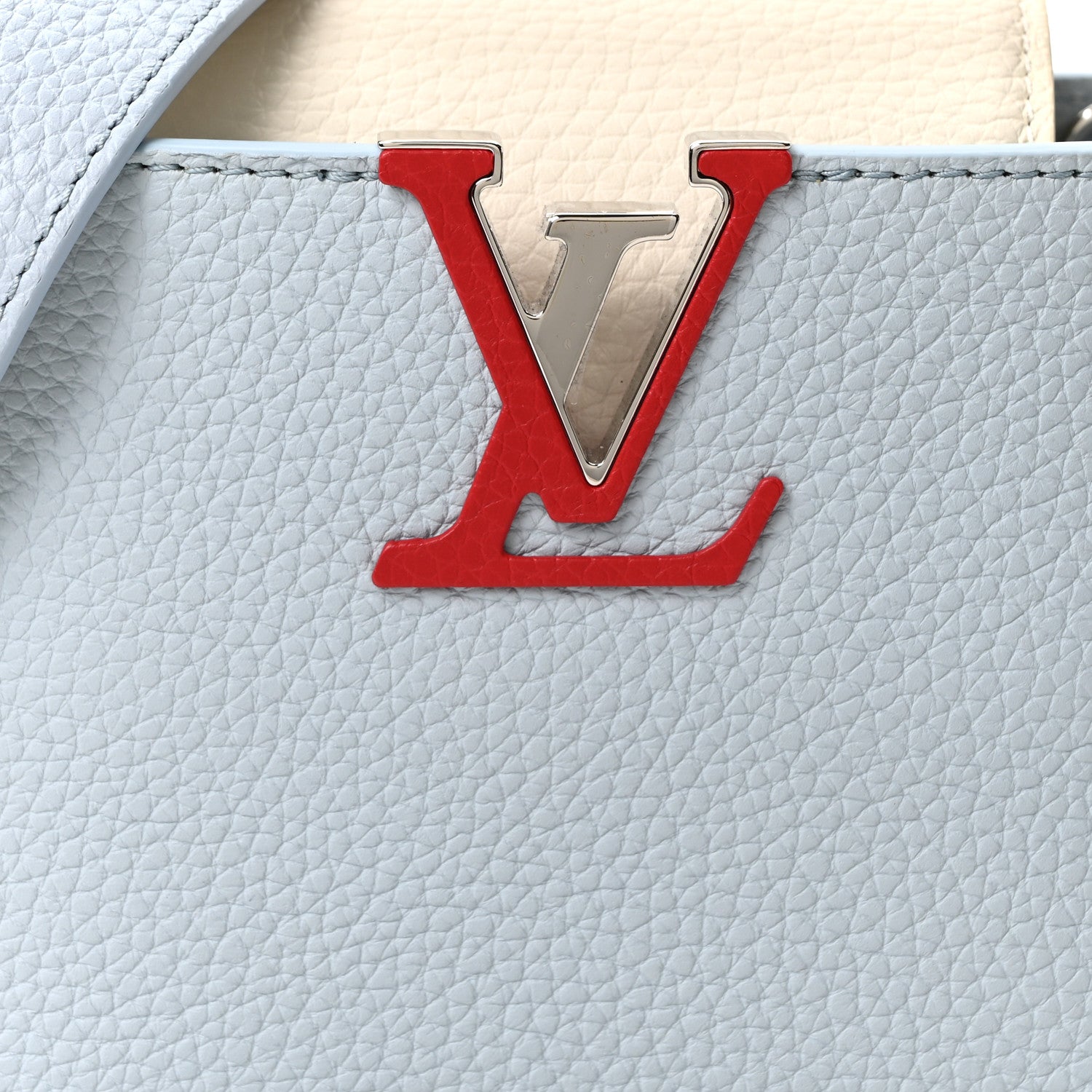 Louis Vuitton Taurillon Capucines Mini Light Blue White Red