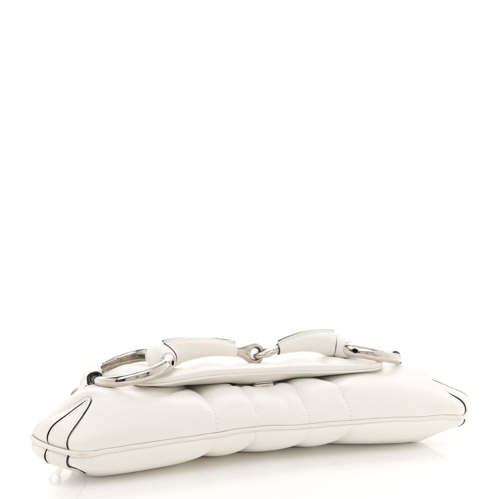 Gucci Nappa Vertical Matelasse Medium Maxi Horsebit Chain Shoulder Bag Mystic White